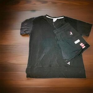 Susan G. KOMEN Black Short Sleeve V Neck Top w/ Shorts Pajama Outfit Set XXL